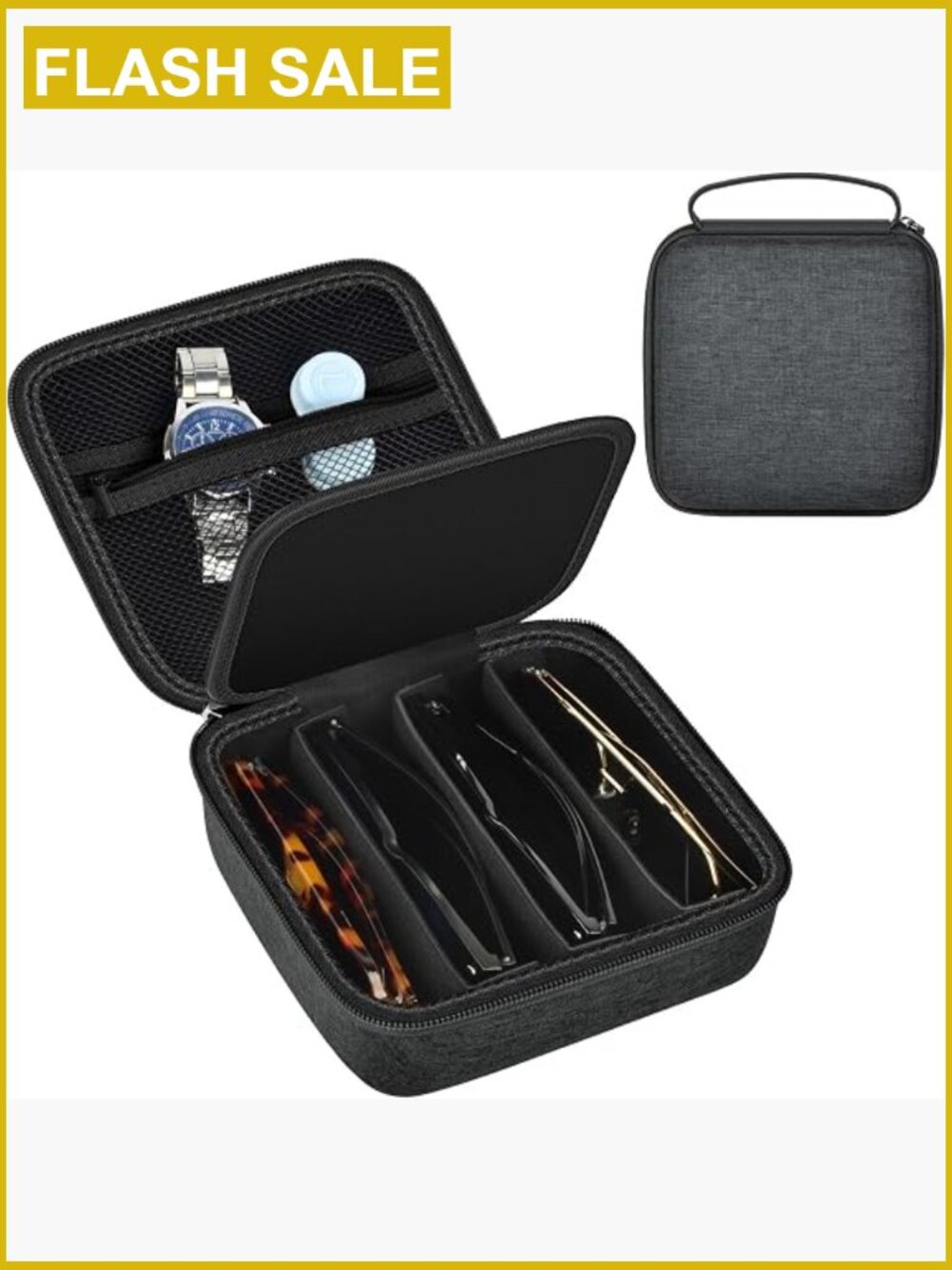 Travel Sunglass Case Holds 4 Pairs Hard EVA Oxford Zippered Organizer